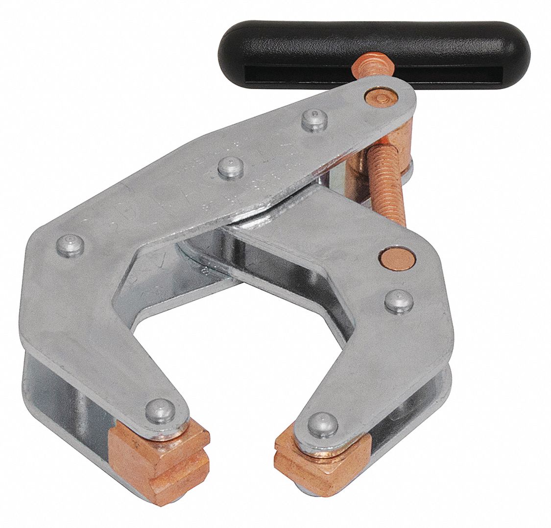 Cantilever Clamp: Light Duty, Flat/V-Grooved, Fixed T Handle, 2 1/2 in Jaw Opening, Steel