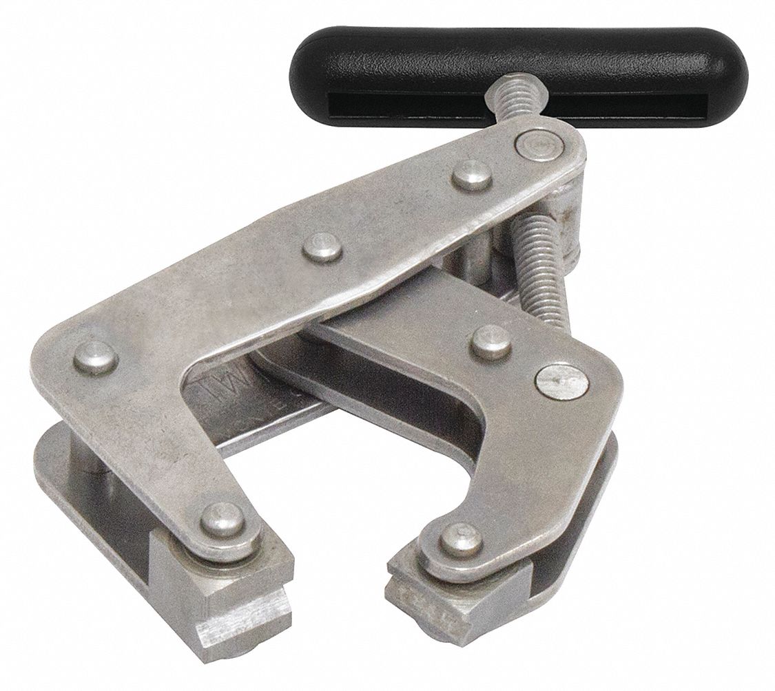 Cantilever Clamp: Light Duty, Flat/V-Grooved, Fixed T Handle, 2 in Jaw Opening