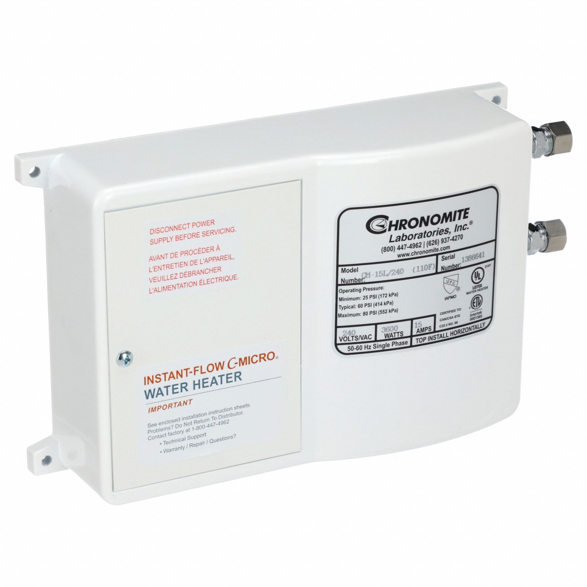 Electric Tankless Water Heater: Indoor, 3, 600 W, 1 gpm Max. Flow Rate