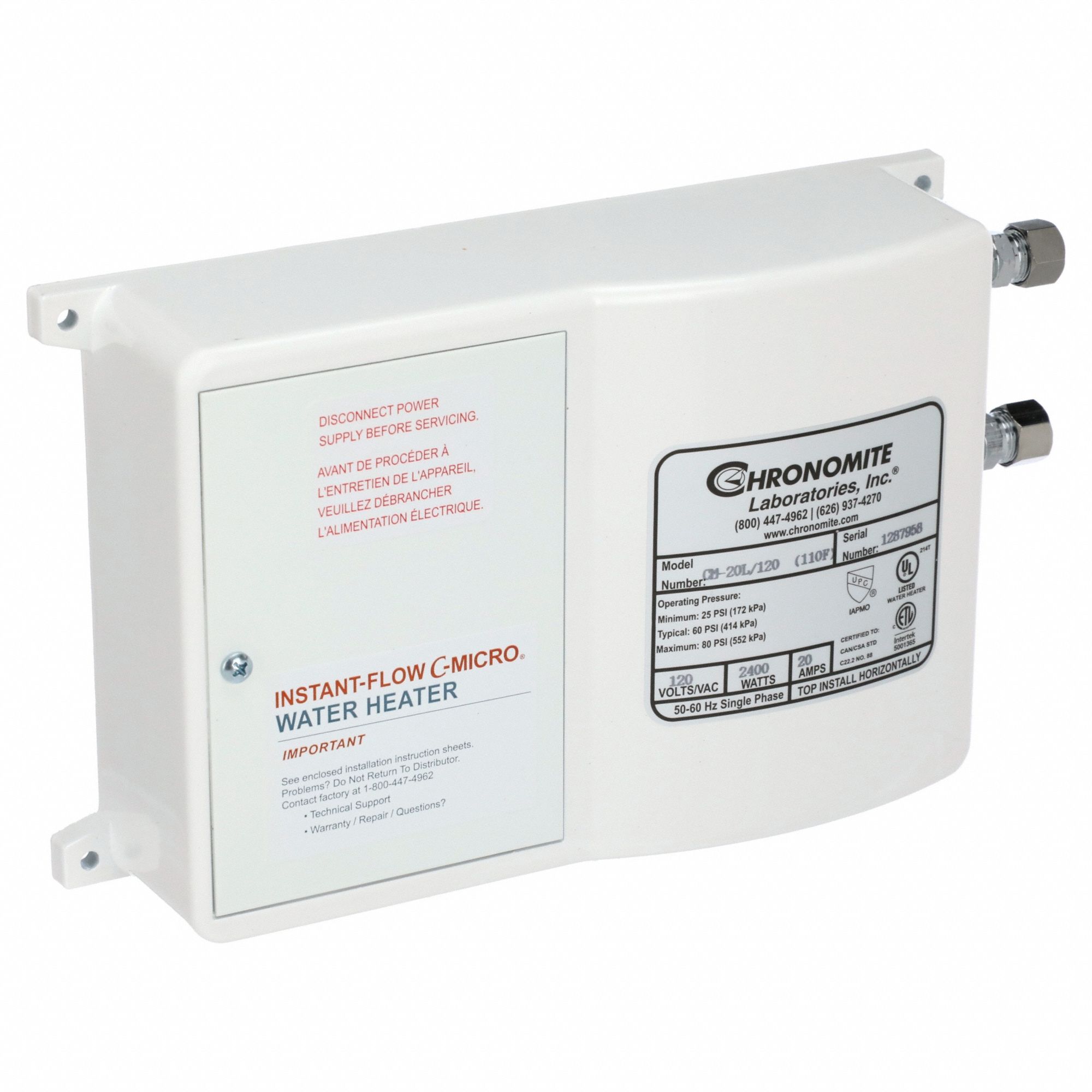 CHRONOMITE INSTANTFLOW MICRO, Indoor, 2,400 W, Electric Tankless Water