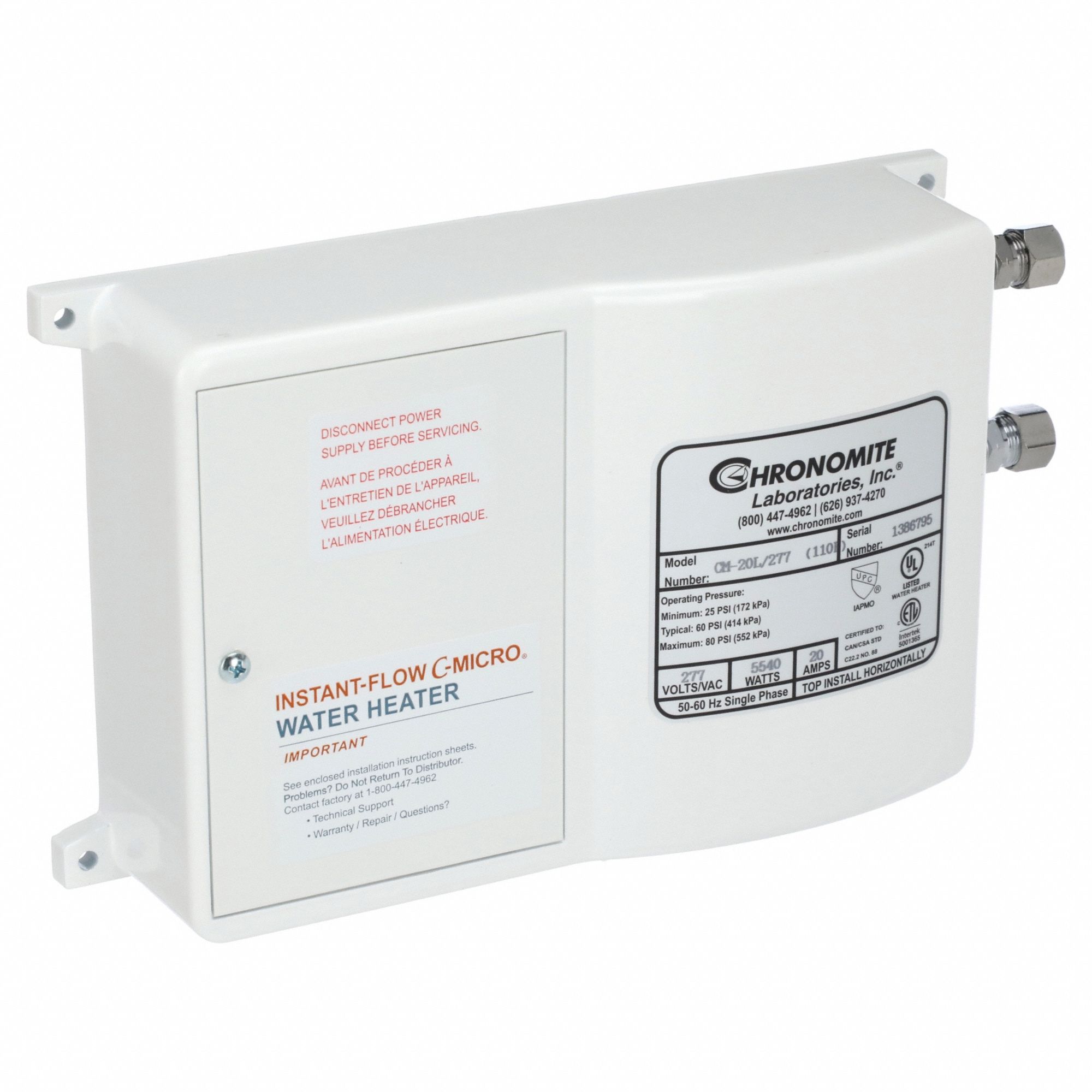 Instant-Flow Micro-Low Flow 0.35 GPM Point of Use Electric Tankless Water Heater, 20 Amp, 277-Volt, 5540-Watt, 110°F Instant-Flow Micro-Low Flow 0.35 GPM Point of Use Electric Tankless Water Heater, 20 Amp, 277-Volt, 5540-Watt, 110°F