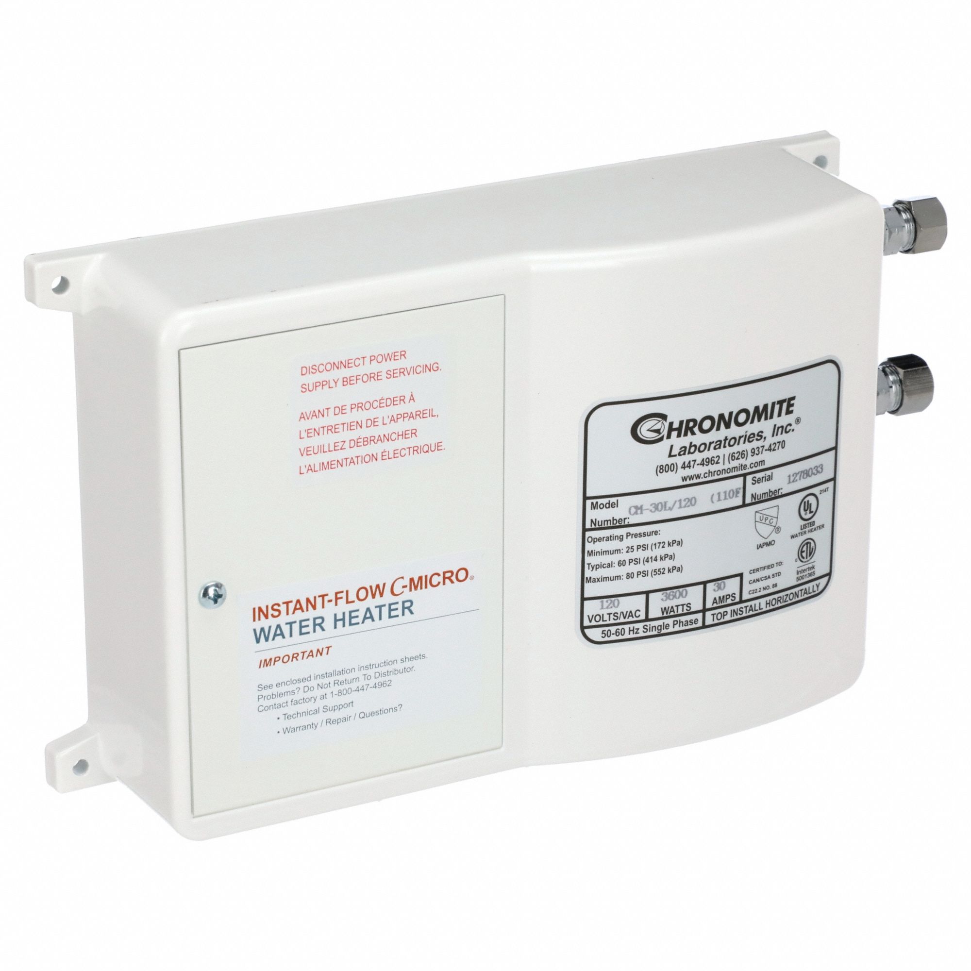 CHRONOMITE INSTANTFLOW MICRO, Indoor, 3,600 W, Electric Tankless Water