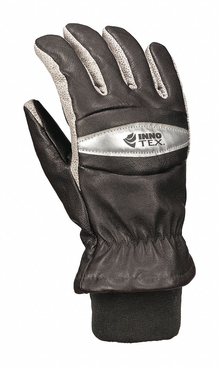 INNOTEX Firefighters Gloves: Firefighting, Wristlet, 2XS/XS, Kangaroo, Black/Silver, 1 PR 