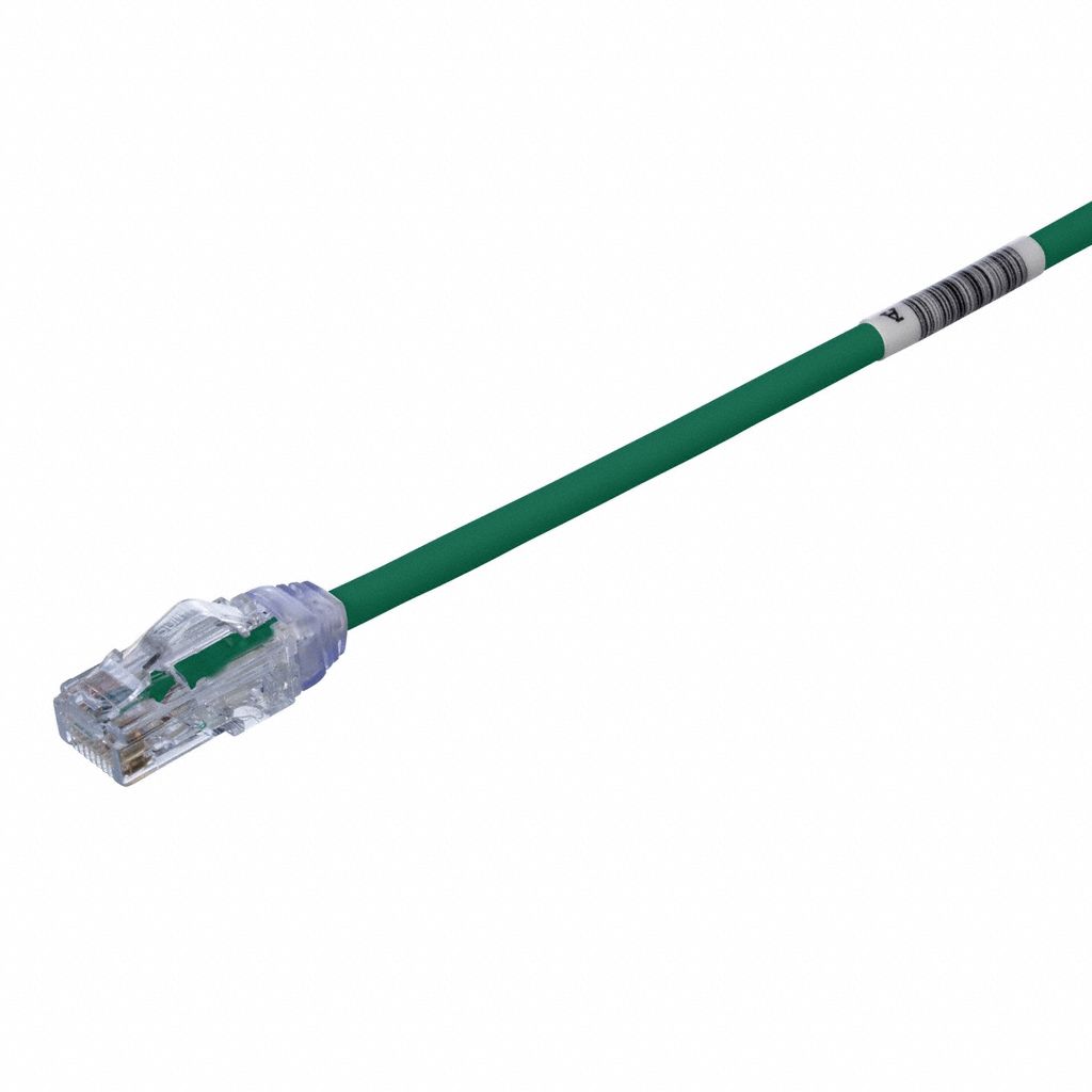 Voice and Data Patch Cord: Unshielded, Cat 6A, 1 ft Overall Lg, LSZH, Round, 28 AWG, Green