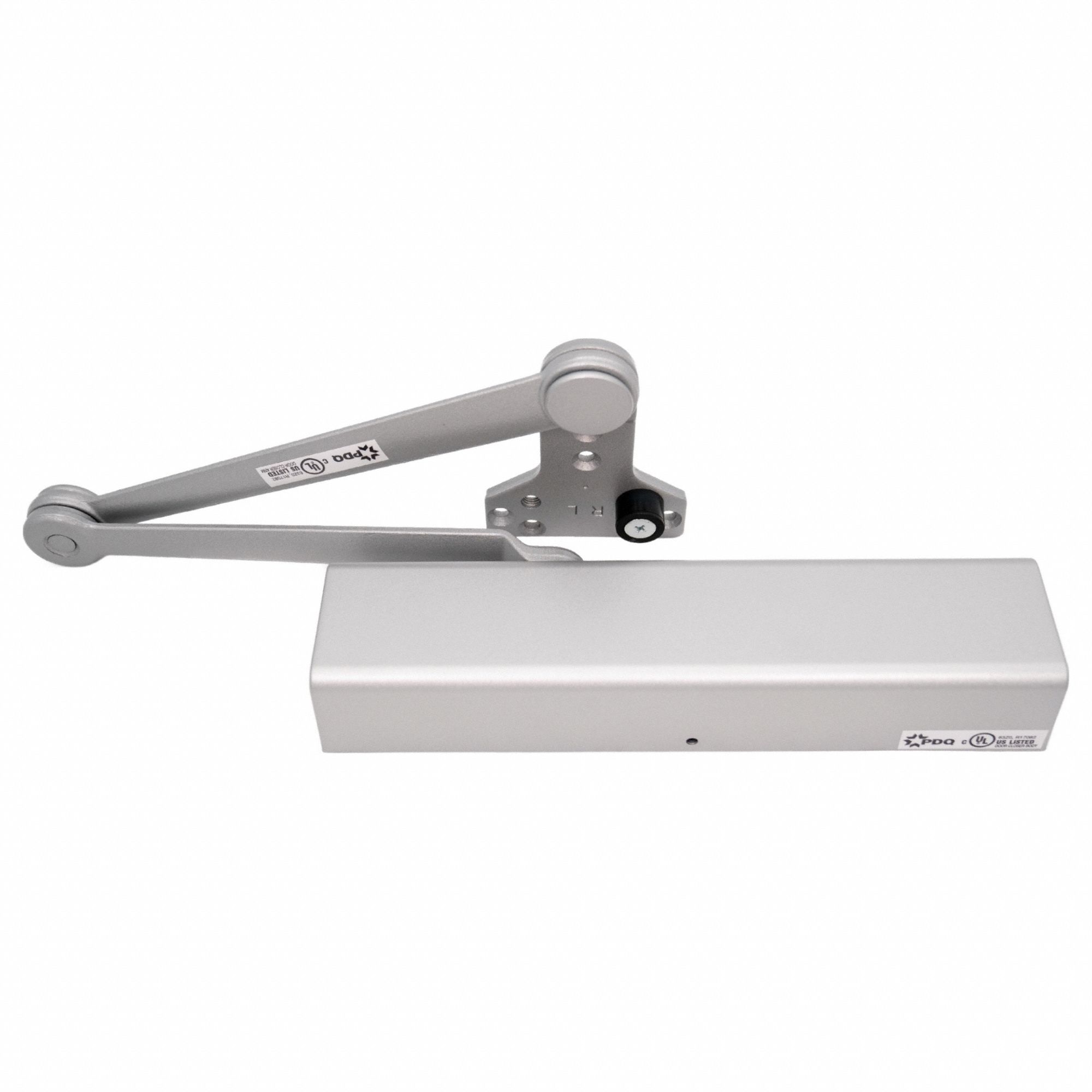 Door Closer: Parallel Mounting Type, Grade 2 - Medium Duty, Aluminum, 13 in Lg, 2 in Wd