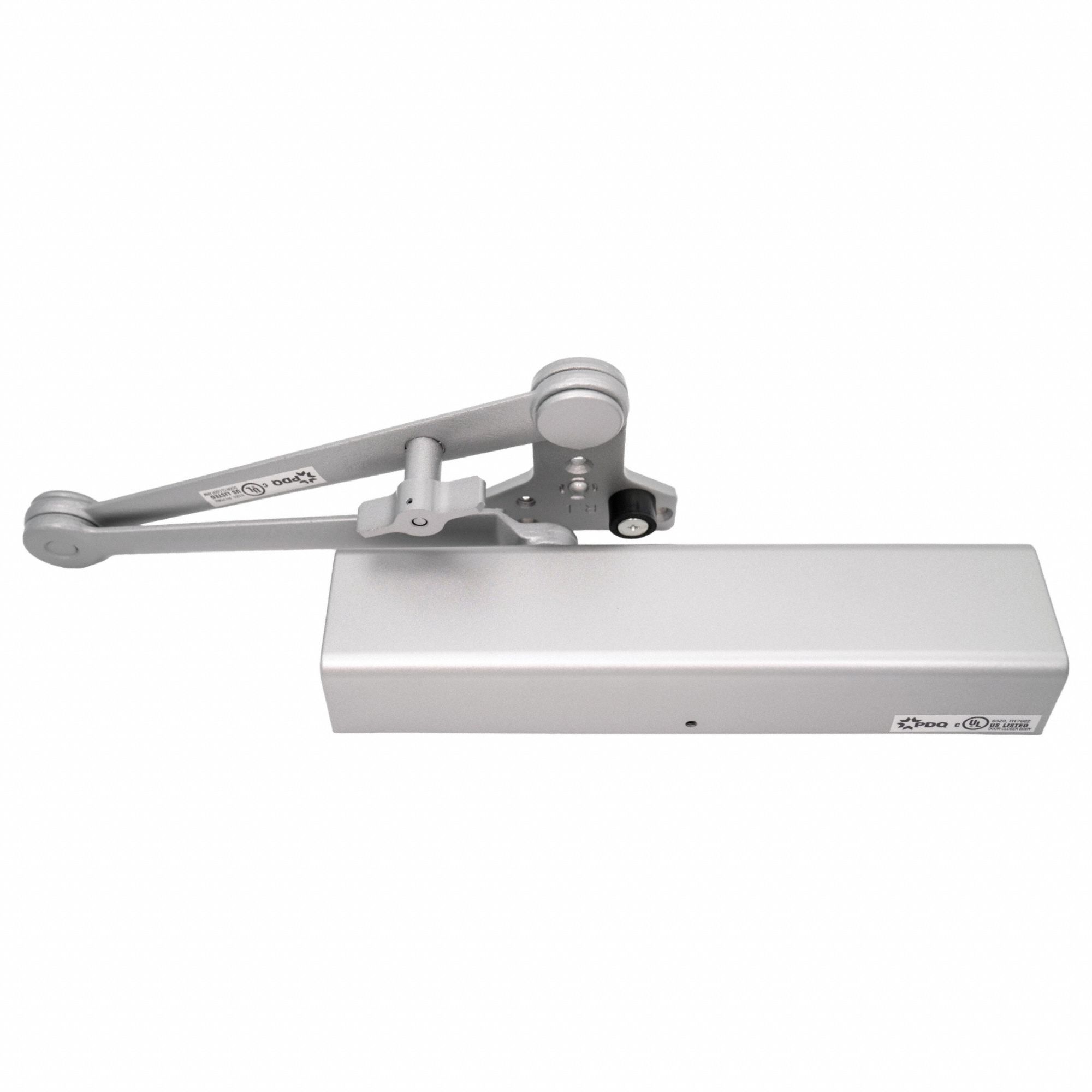 Door Closer: Parallel Mounting Type, Grade 2 - Medium Duty, Aluminum, 13 in Lg, 2 in Wd
