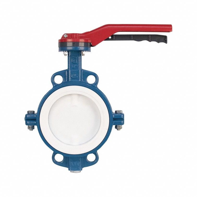 Butterfly Valve: 10 in Pipe Size, Concentric, 150 psi Max. Pressure (CWP), Wafer, PTFE, FKM