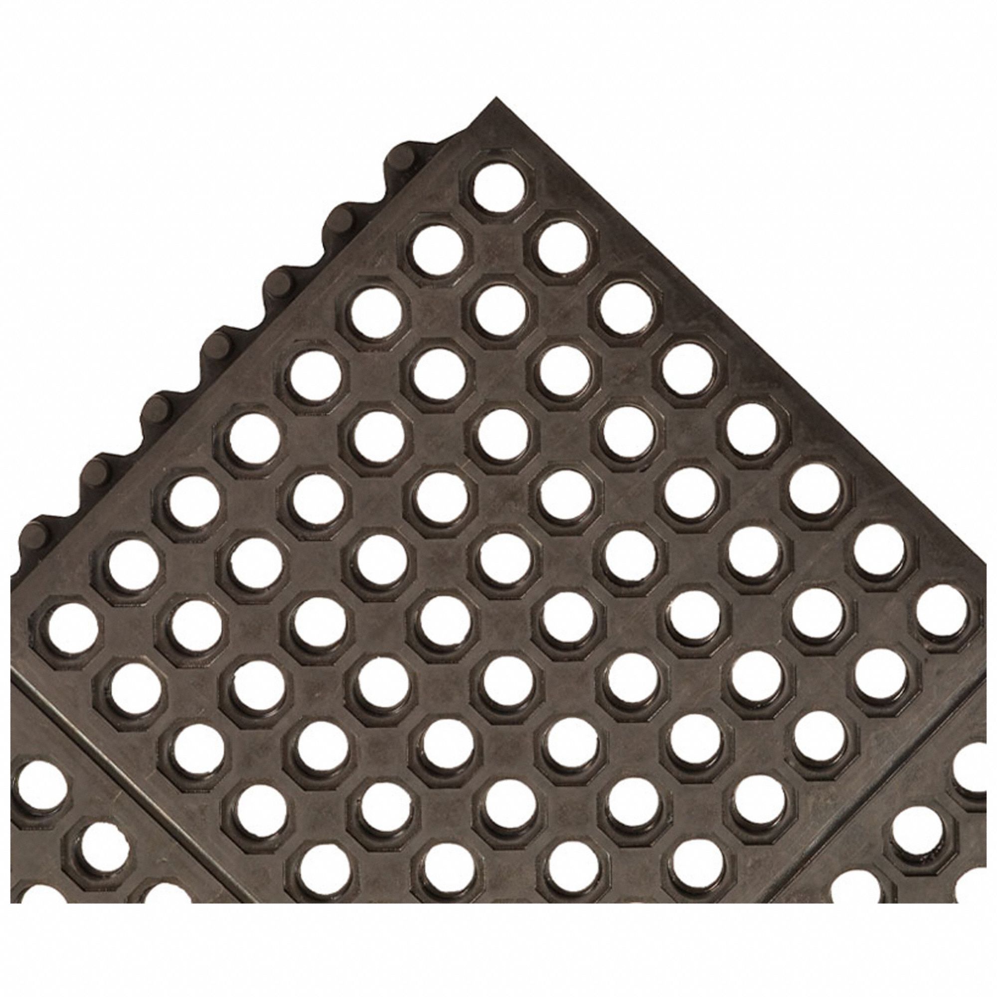 CUSHION-EASE INTERLOCKING DRAINAGE MAT TILE, 3 X 3 FT, PEBBLE, BLACK, RUBBER