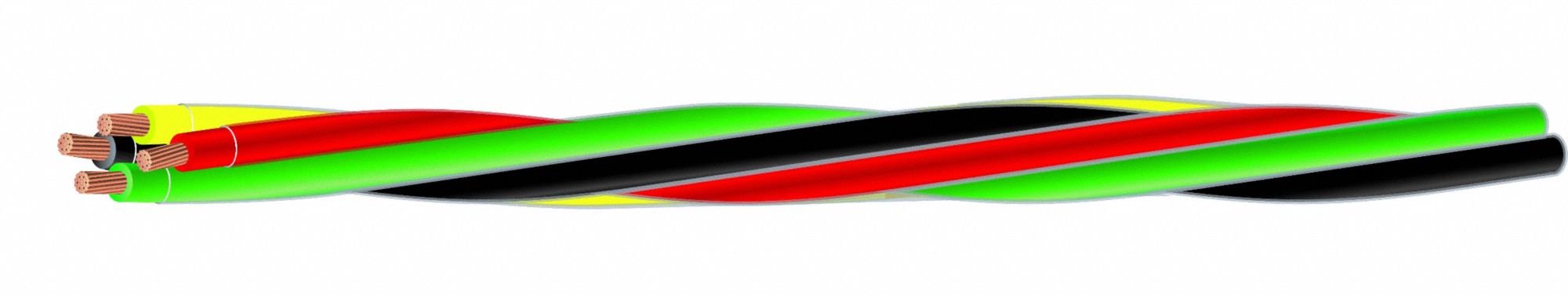 Twisted Submersible Pump Cable: 600 V, 3 Conductors, 150 ft Lg, 12 AWG, Black/Red/Yellow