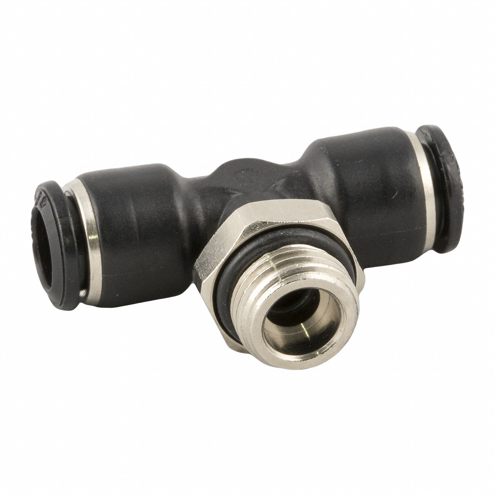 Push-Fit Tee Fitting: 5 mm OD x 5 mm OD x 5 mm Pipe Size, Fiberglass-Reinforced Nylon