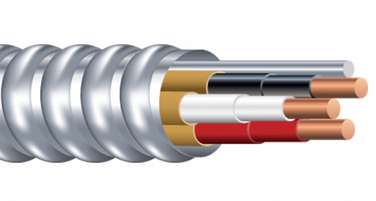 Metal Clad Cable: 12 AWG, 2 Conductors, Copper, 1, 000 ft, Galvanized Steel, Std, THHN