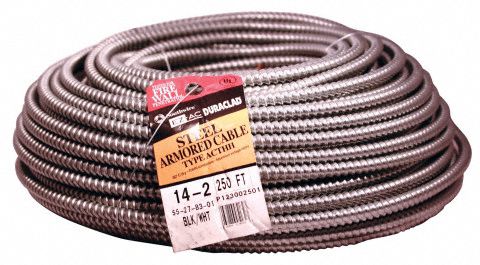 Metal Clad Cable: 14 AWG, 2 Conductors, Copper, 75 ft, Galvanized Steel, Std, THHN
