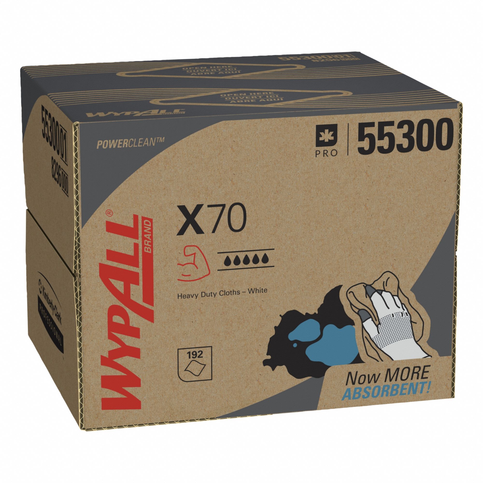 Dry Wipe: Dispenser Box, Heavy Absorbency, Best Wet Strength, WYPALL® X70, White, 200 Sheets