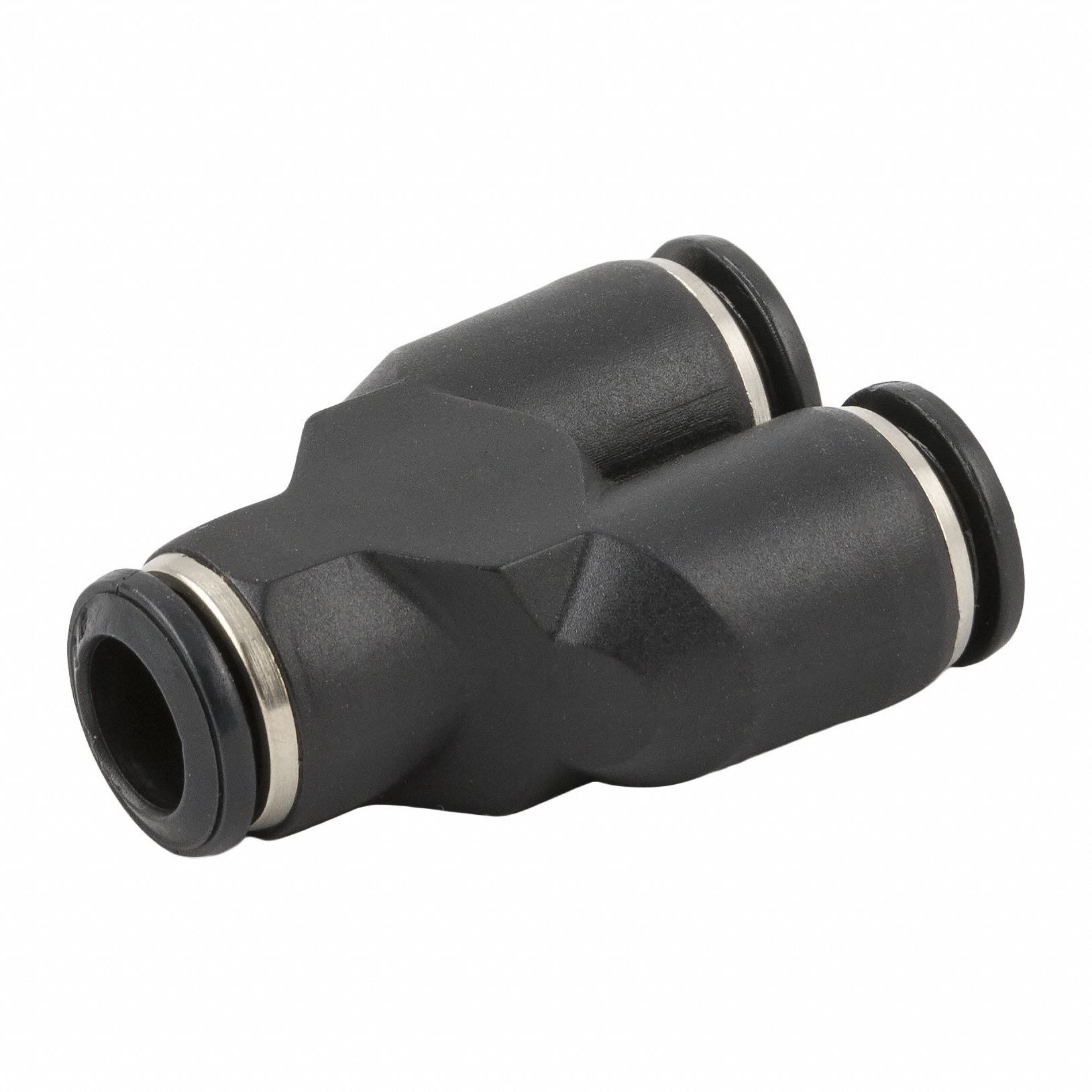 Push-Fit Wye Fitting: 10 mm OD x 8 mm OD x 8 mm OD Size, Fiberglass-Reinforced Nylon