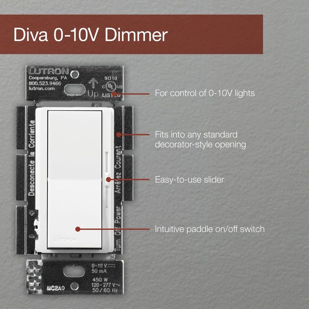 Lighting Dimmer: Fluorescent/LED, 1-Pole, 3-Way, 120 to 277V AC, 8 A, Gray, Diva, Diva