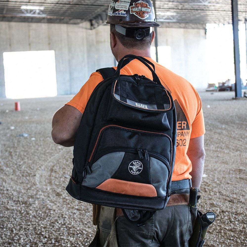 Tool Backpack: 14 1/2 in W 7 3/8 in D 17 1/2 in H, Polyester, Black, 32 Inside Pockets