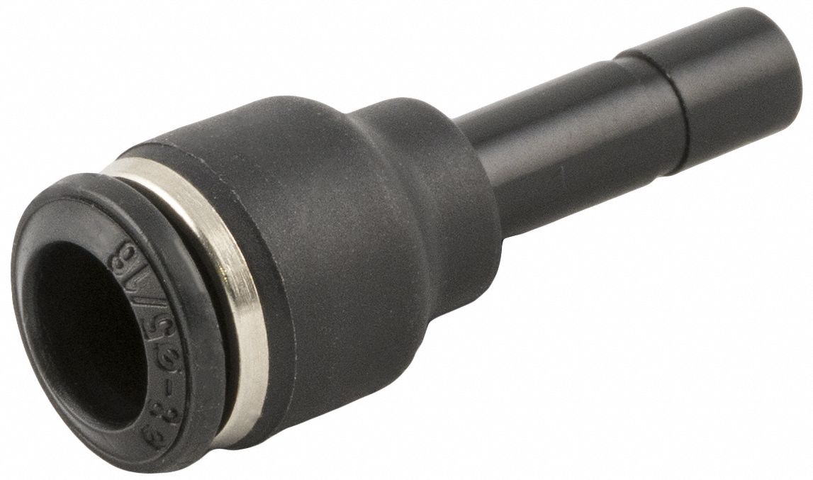 Push To Connect Fitting: 4 mm OD x 6 mm OD Size, Push-to-Connect x Tube Stem, Nylon, Black