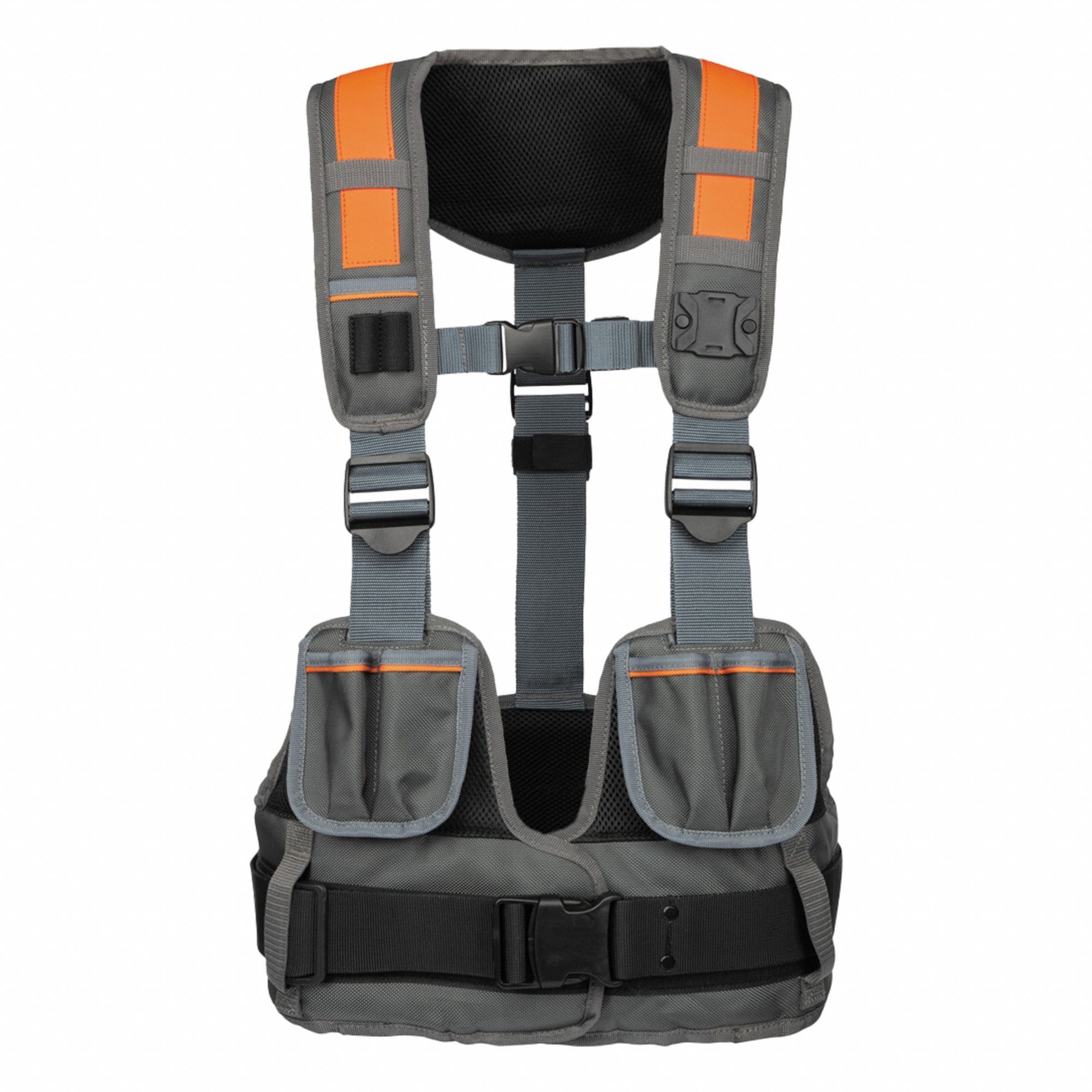 Tool Vest: 20 in W, 4 Pockets, Gray, Ballistic Nylon, 24 in Overall Lg