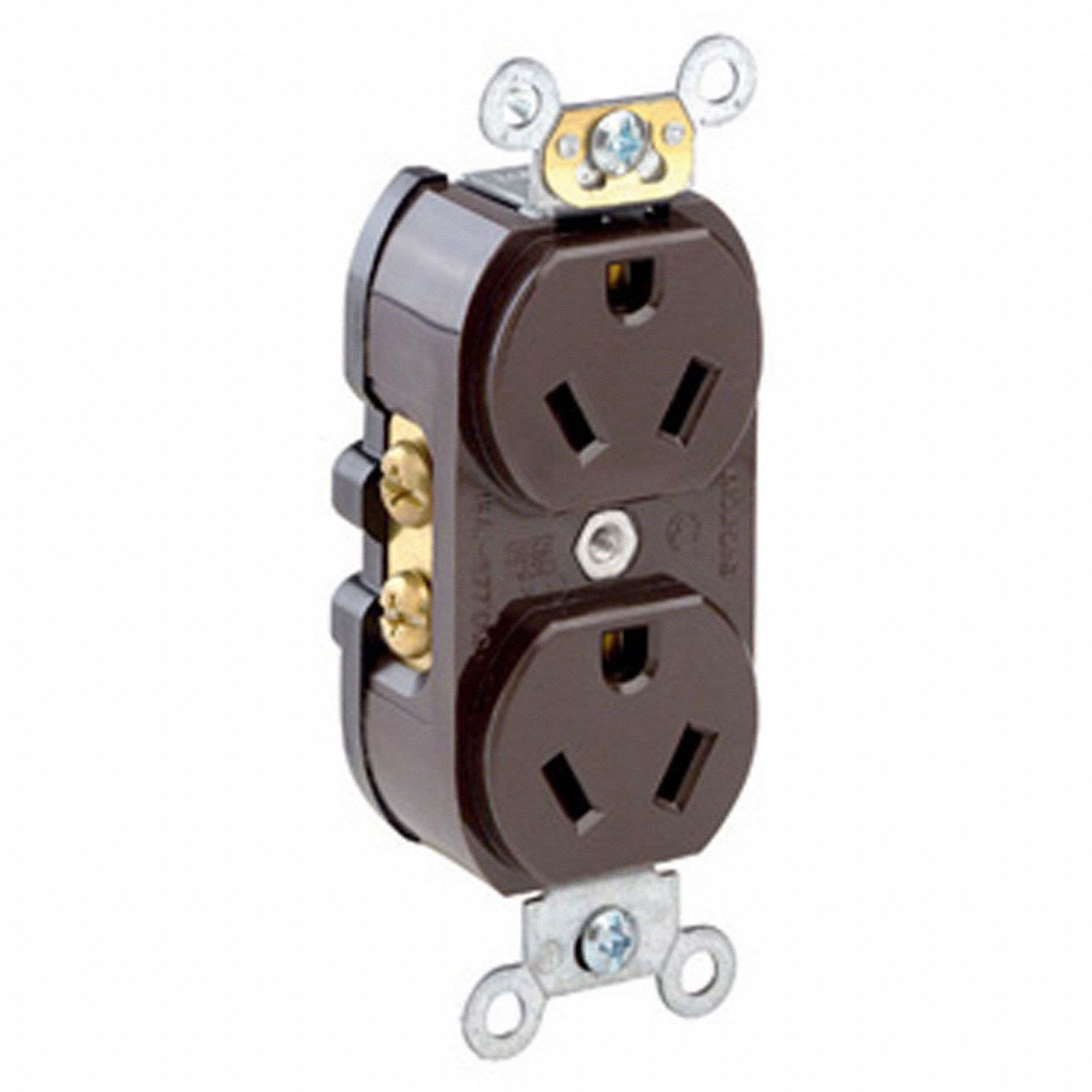 Receptacle: Duplex, Brown, 7-15R, 15 A, 277V AC, 2 Pole / 3 Wire, Screw Terminals