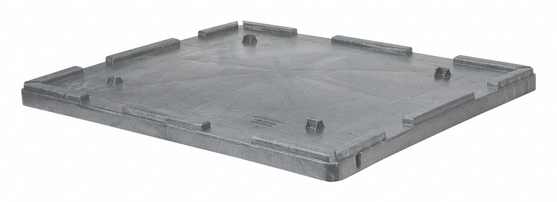 Bulk Container Lid: 48 7/8 in x 44 3/4 in, Gray, Plastic