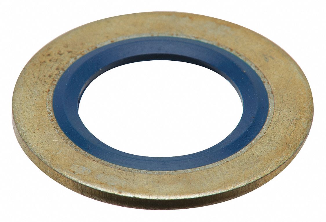 Oil Drain Gasket: Metal/Rubber, 9/16 in Inside Dia, Blue, 10 PK