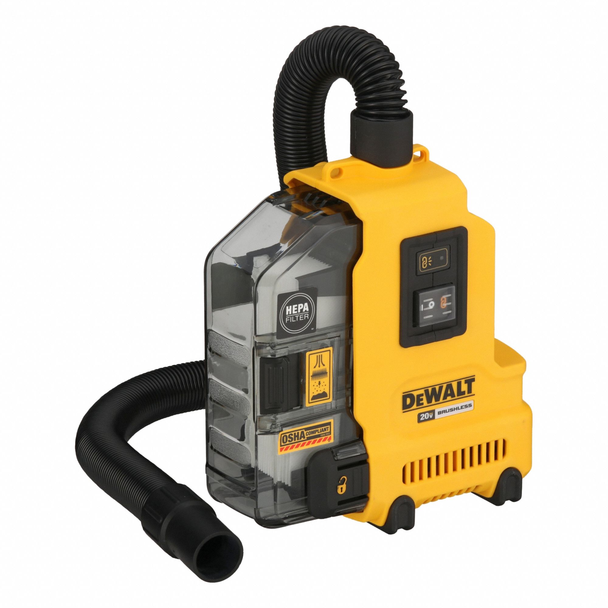 Cordless Dust Extractor: Cordless, HEPA, Dry, 0.06 gal Tank, OSHA Table 1 Compliant, 19 cfm