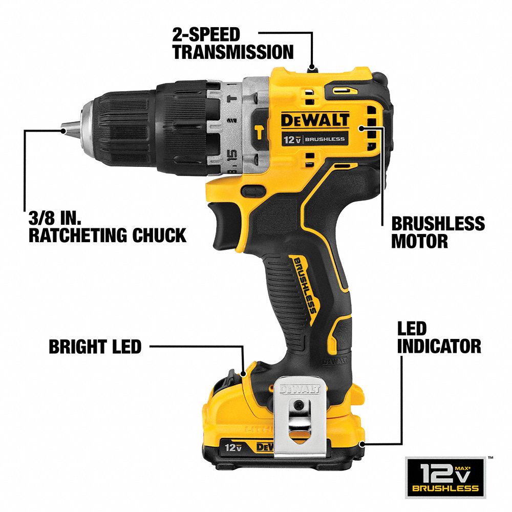 Dewalt Cordless Hammer Drill Kit 12v Dc Subcompact Premium 38 In Chuck 38 In Concrete 4869