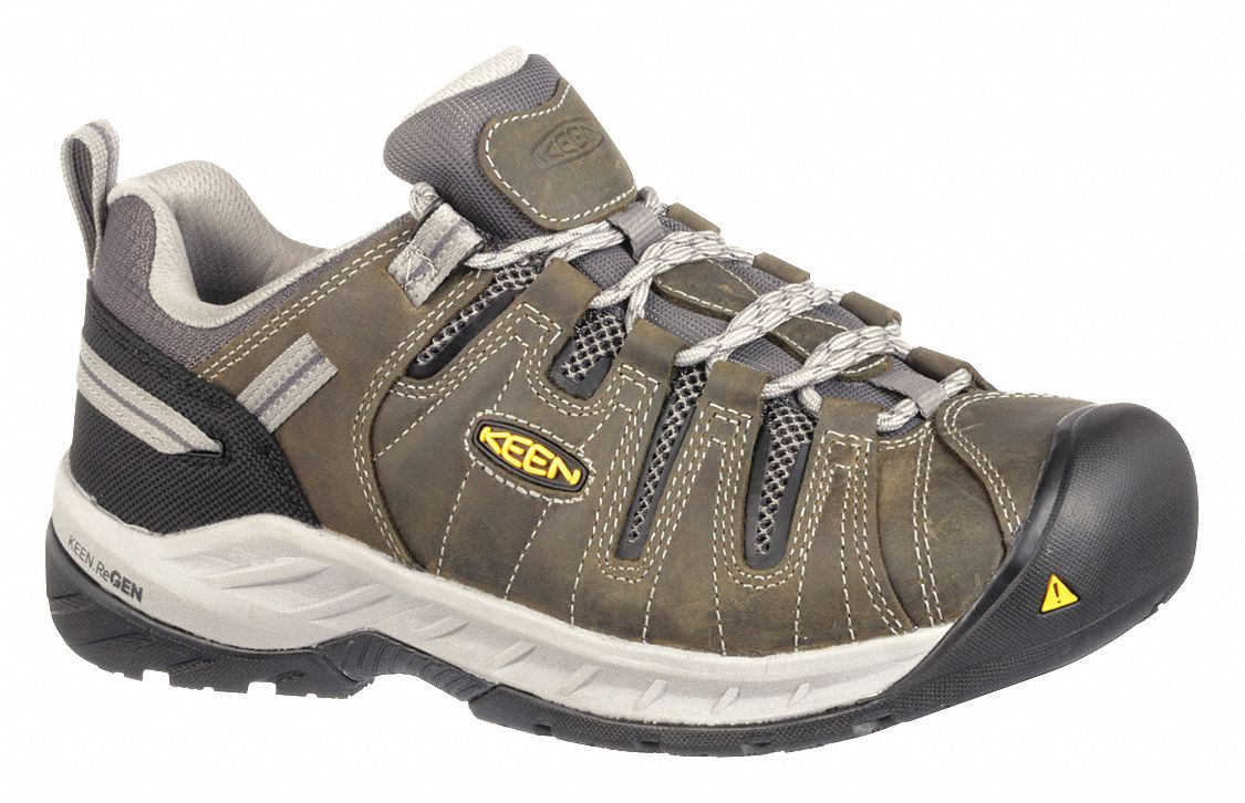 Hiker Shoe: Men's, Size 8 1/2, EE, Gray, Steel Toe Cap, Removable Insole, Ninety-Degree Heel