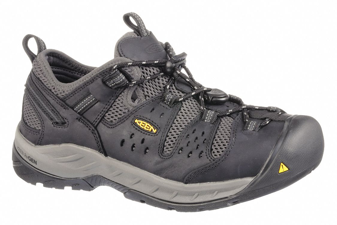 Hiker Shoe: Men's, Size 9 1/2, EE, Black, Steel Toe Cap, Removable Insole, Ninety-Degree Heel