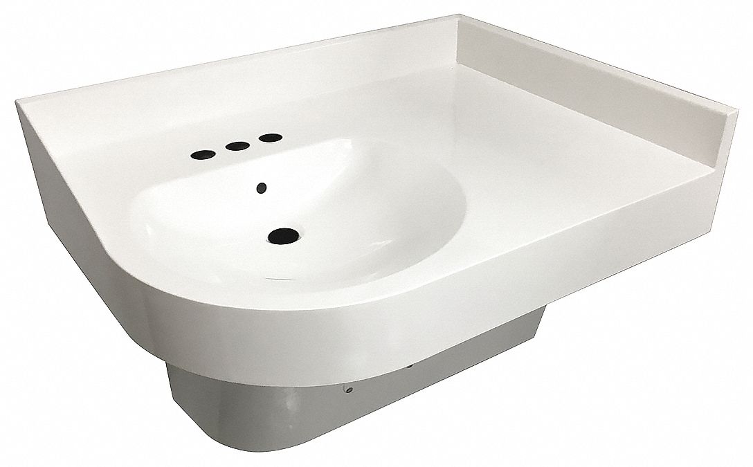 RIGHT CORNER BATHROOM SINK: BESTCARE, RIGHT-HAND CORNER SINK, WHITE, STAINLESS STEEL