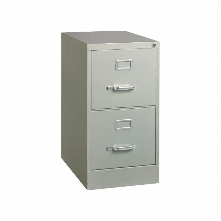 Vertical File Cabinet: Light Gray, 2 Drawers, 28 3/8 in Overall Ht, 22 in Overall Dp, Steel