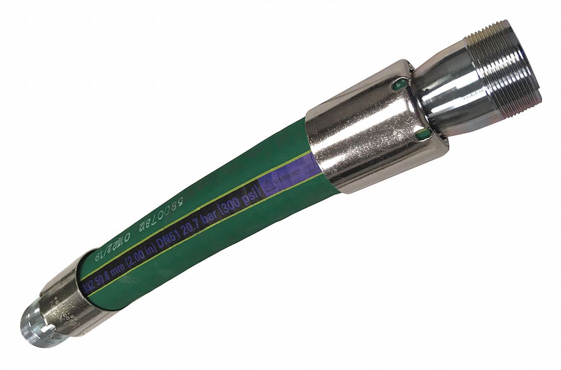 Chemical Hose Assembly: 1 1/2 in Hose Inside Dia., Green, 10 ft Hose Lg