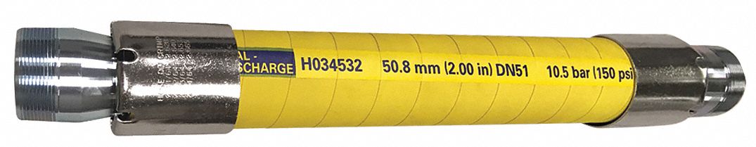 Chemical Hose Assembly: 1 1/2 in Hose Inside Dia., Yellow, 10 ft Hose Lg