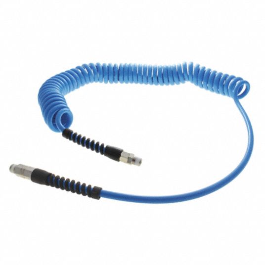 ATP Coiled Air Hose Assembly: 1/4 in Hose Inside Dia., Light Blue, Brass x  Brass, MNPT x MNPT, Brass