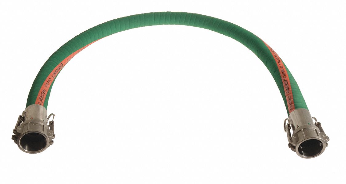 Chemical Hose Assembly: 1 1/2 in Hose Inside Dia., Green with Orange Stripe