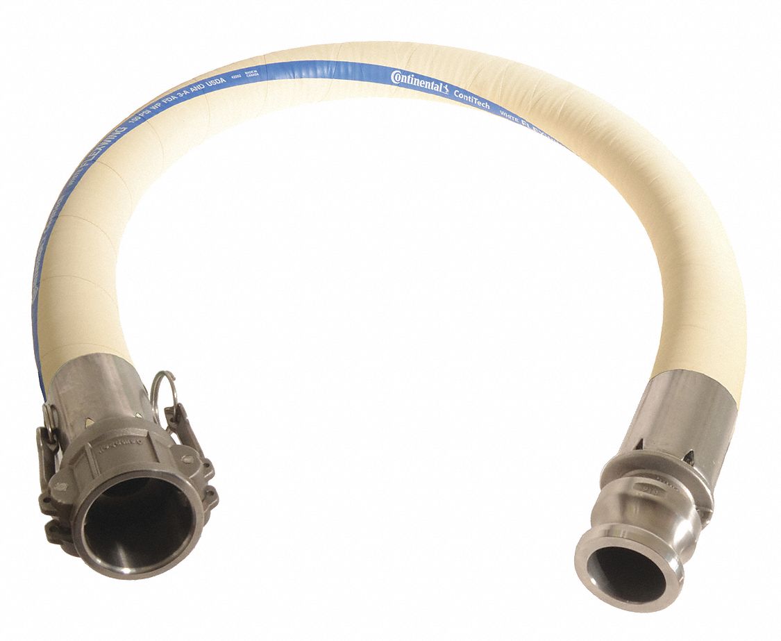 Food Grade Hose: 1 1/2 in Hose Inside Dia., 150 psi, White, 10 ft Hose Lg