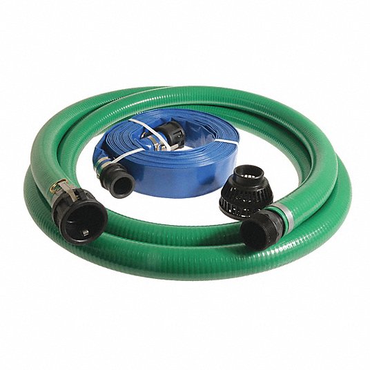 Water Suction and Discharge Hose Kit: 2 in Hose Inside Dia., 50 ft_20 ft Hose Lg, 79 psi, Green Water Suction and Discharge Hose Kit: 2 in Hose Inside Dia., 50 ft_20 ft Hose Lg, 79 psi, Green