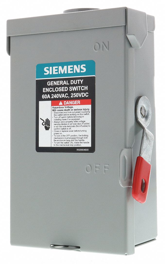 Safety Switch: Non-Fusible, 60 A, Three Phase, 240V AC, Galvanized Steel, Indoor/Outdoor