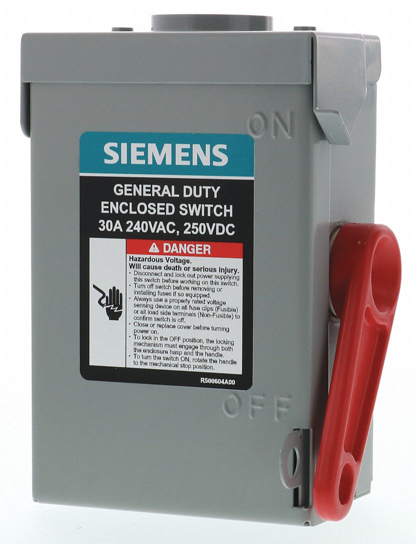 Safety Switch: Non-Fusible, 30 A, Single Phase, 240V AC, Galvanized Steel, Indoor/Outdoor
