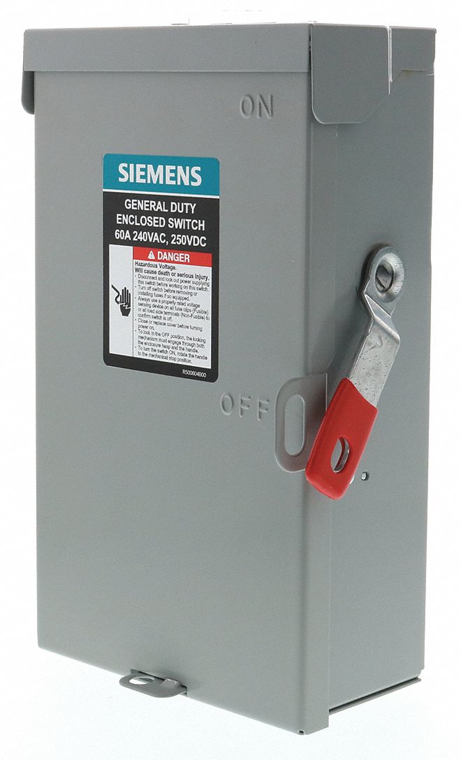 Safety Switch: Fusible, 60 A, Three Phase, 240V AC, Galvanized Steel, Indoor