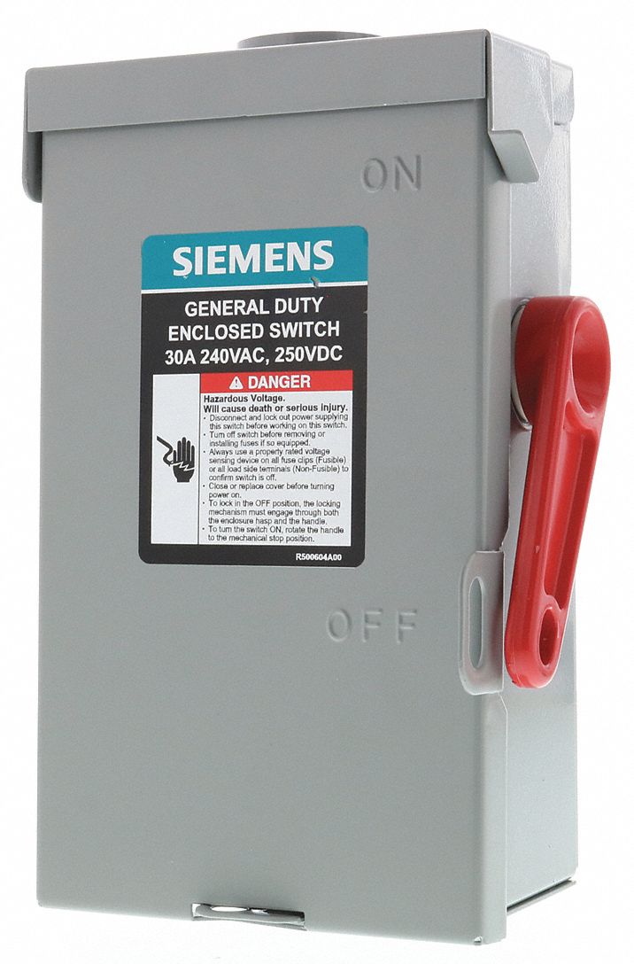 Safety Switch: Fusible, 30 A, Single Phase, 240V AC, Galvanized Steel, Indoor/Outdoor