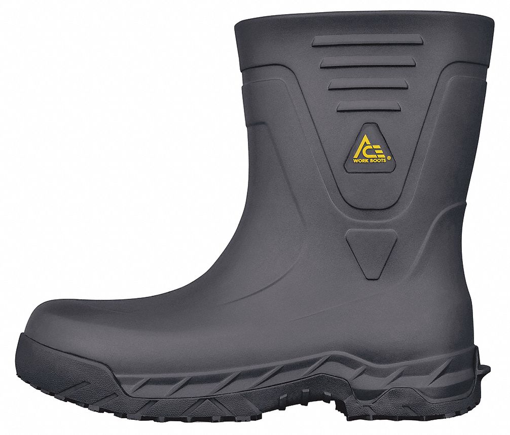 Rubber Boot: Composite Toe/Waterproof, Rigid Plastic, EVA/Rubber, Black, ACE, 6, 1 PR