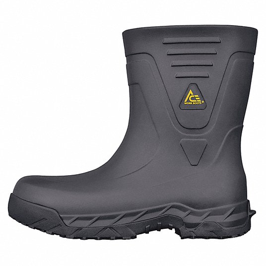 Rubber Boot: Composite Toe/Waterproof, Rigid Plastic, EVA/Rubber, Black, ACE, 11, 1 PR