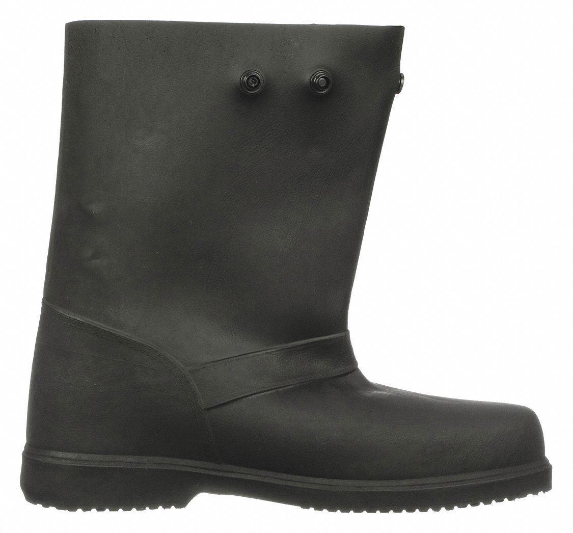 Overboots: Mid-Calf Shoe, Plain, Slip Resistant, 9 to 10 Fits Shoe Size, Black, 1 PR