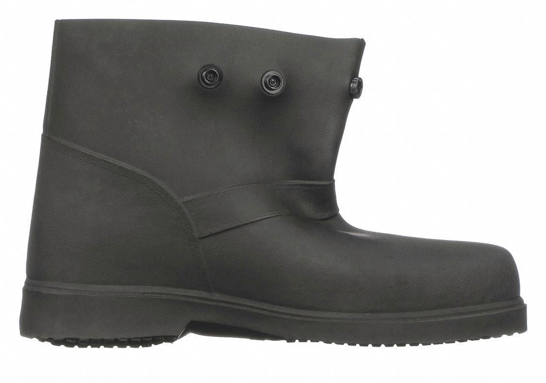 Overboots: Ankle Shoe, Plain, Slip Resistant, 9 to 10 Fits Shoe Size, Black, 1 PR
