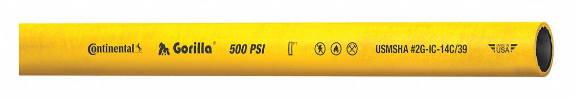 AIR HOSE, 1 IN INSIDE DIAMETER, YELLOW, 500 PSI MAX. WORKING PRESSURE AT 70 ° F, 25 FT L