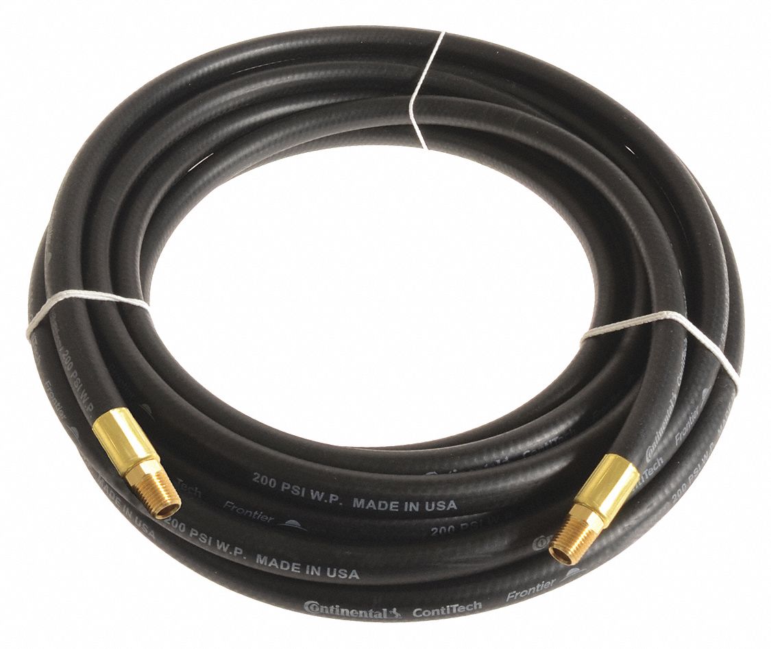 CONTINENTAL Air Hose: 1/4 in Hose Inside Dia., Black, Brass 1/4 in MNPT x  Brass 1/4 in MNPT