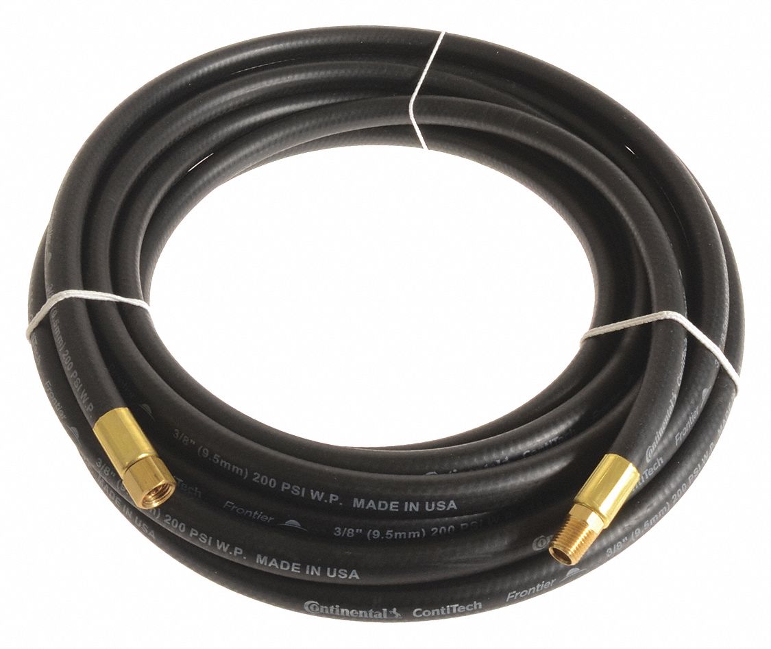 Air Hose: 3/8 in Hose Inside Dia., Black, 1/4 in MNPT x 1/4 in FNPSM, 10 ft Hose Lg