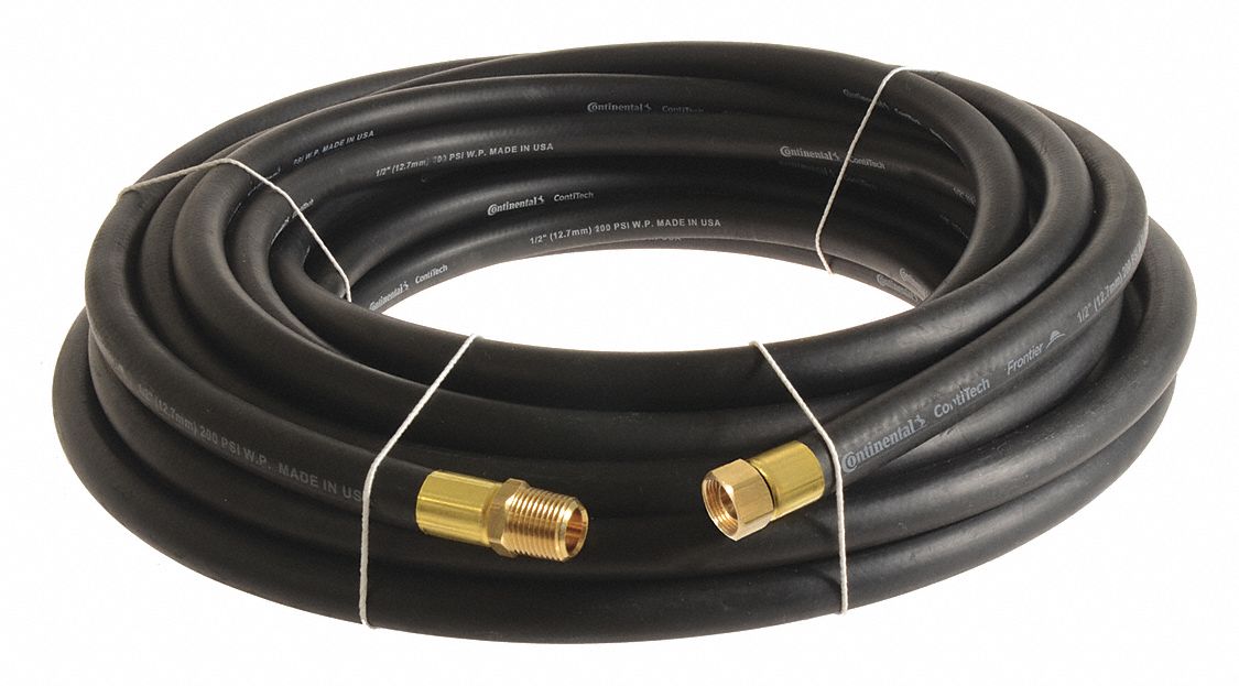 Air Hose: 1/2 in Hose Inside Dia., Black, 1/2 in MNPT x 1/2 in FNPSM, 10 ft Hose Lg