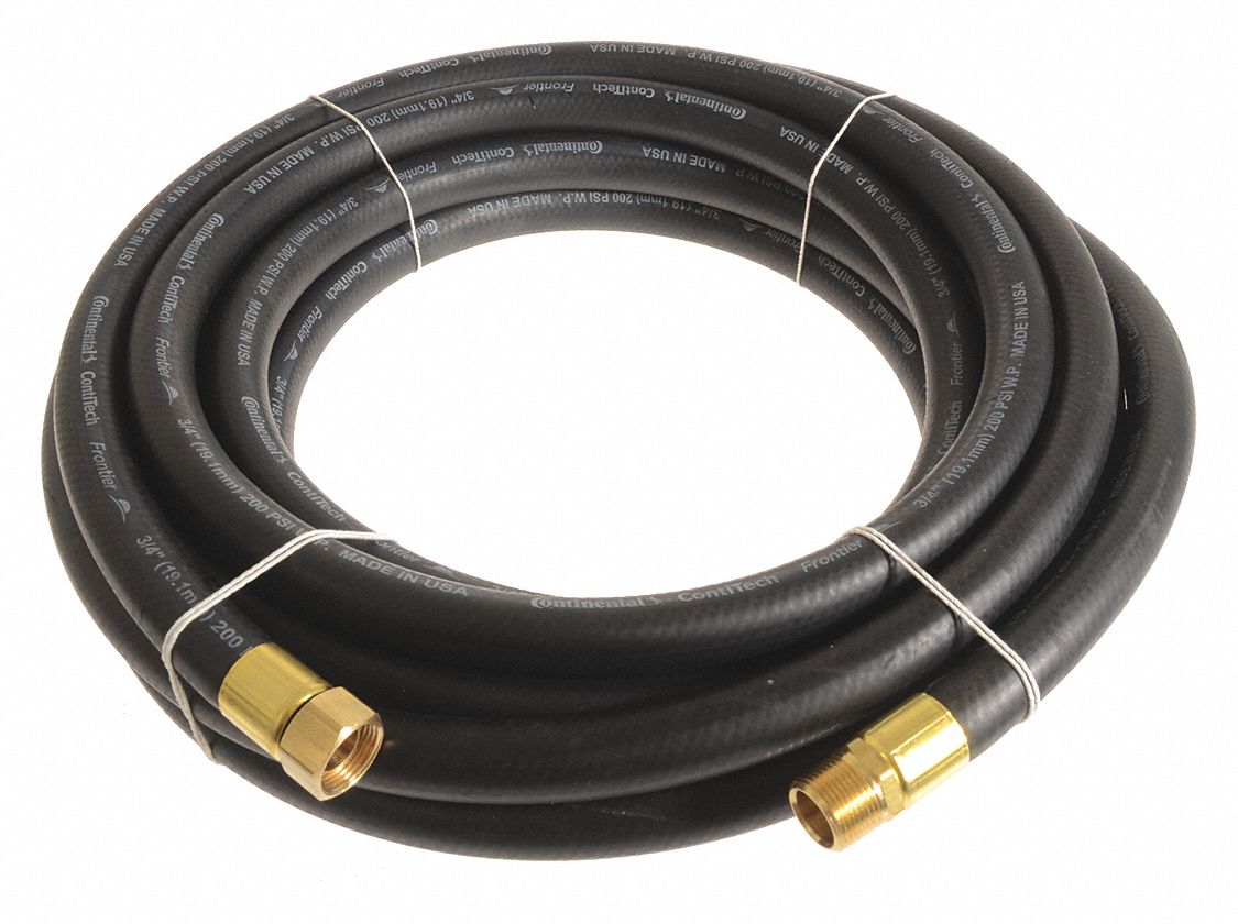 Air Hose: 3/4 in Hose Inside Dia., Black, 3/4 in MNPT x 3/4 in FNPSM, 10 ft Hose Lg
